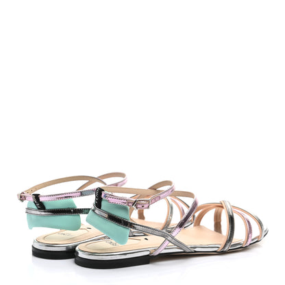 Fendi Metallic Colibri Strappy Flat Sandals 37.5 Grey Pink 4 of 7
