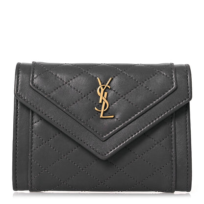 Saint Laurent Lambskin Quilted Monogram Gaby Small Envelope Wallet Fog 1 of 15