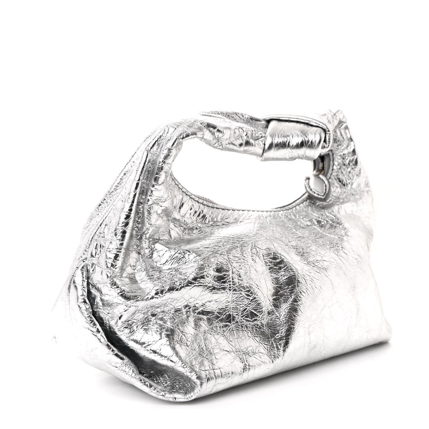 Metallic Crinkled Calfskin Beatrice Small Hobo Silver