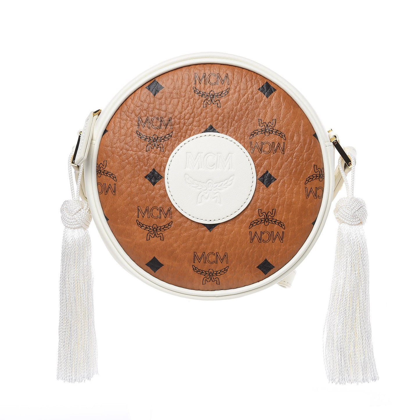 Visetos Small Tambourine Crossbody Cognac Off White