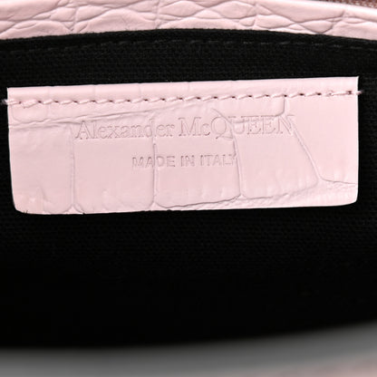 Alexander McQueen Calfskin Crocodile Embossed Small Skull Padlock Zip Around Tote Pink 6 of 10