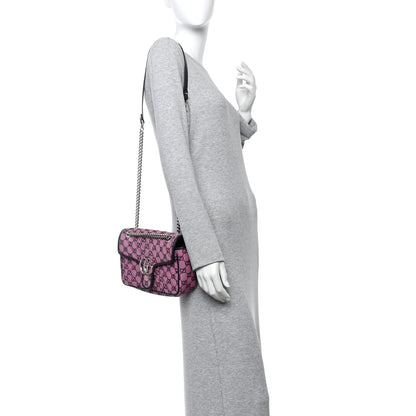 Gucci Monogram Multicolor Matelasse Diagonal Small GG Marmont Shoulder Bag Pink Blue 3 of 25