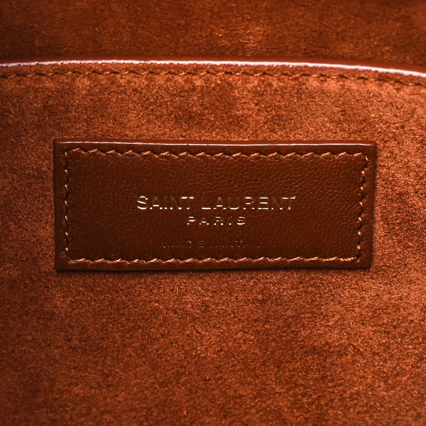Shiny Calfskin Crocodile Embossed Small Manhattan Baguette Dark Caramel