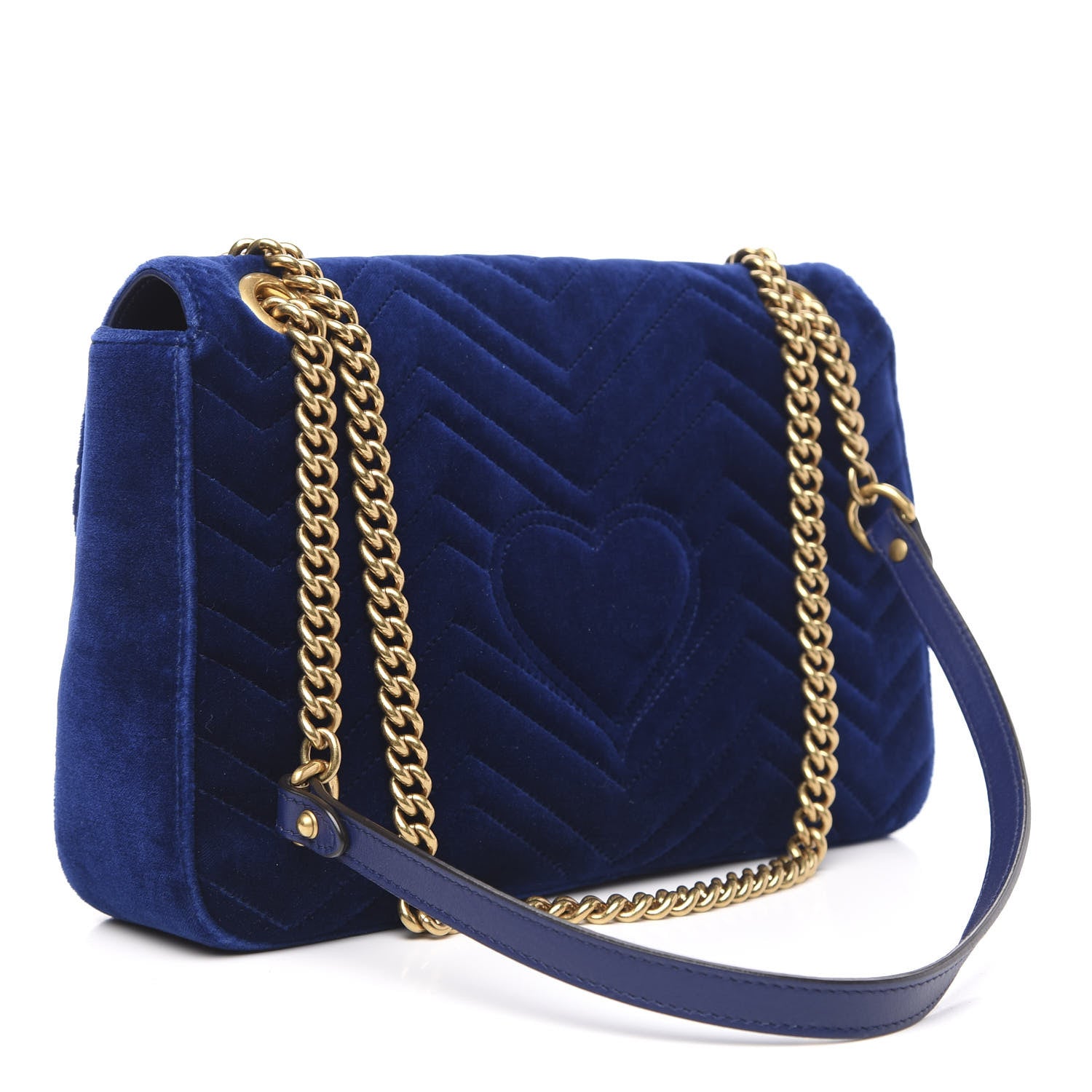 Gucci Velvet Matelasse Medium GG Marmont Shoulder Bag Cobalt Blue 3 of 12