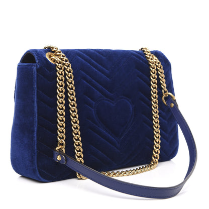 Gucci Velvet Matelasse Medium GG Marmont Shoulder Bag Cobalt Blue 3 of 12