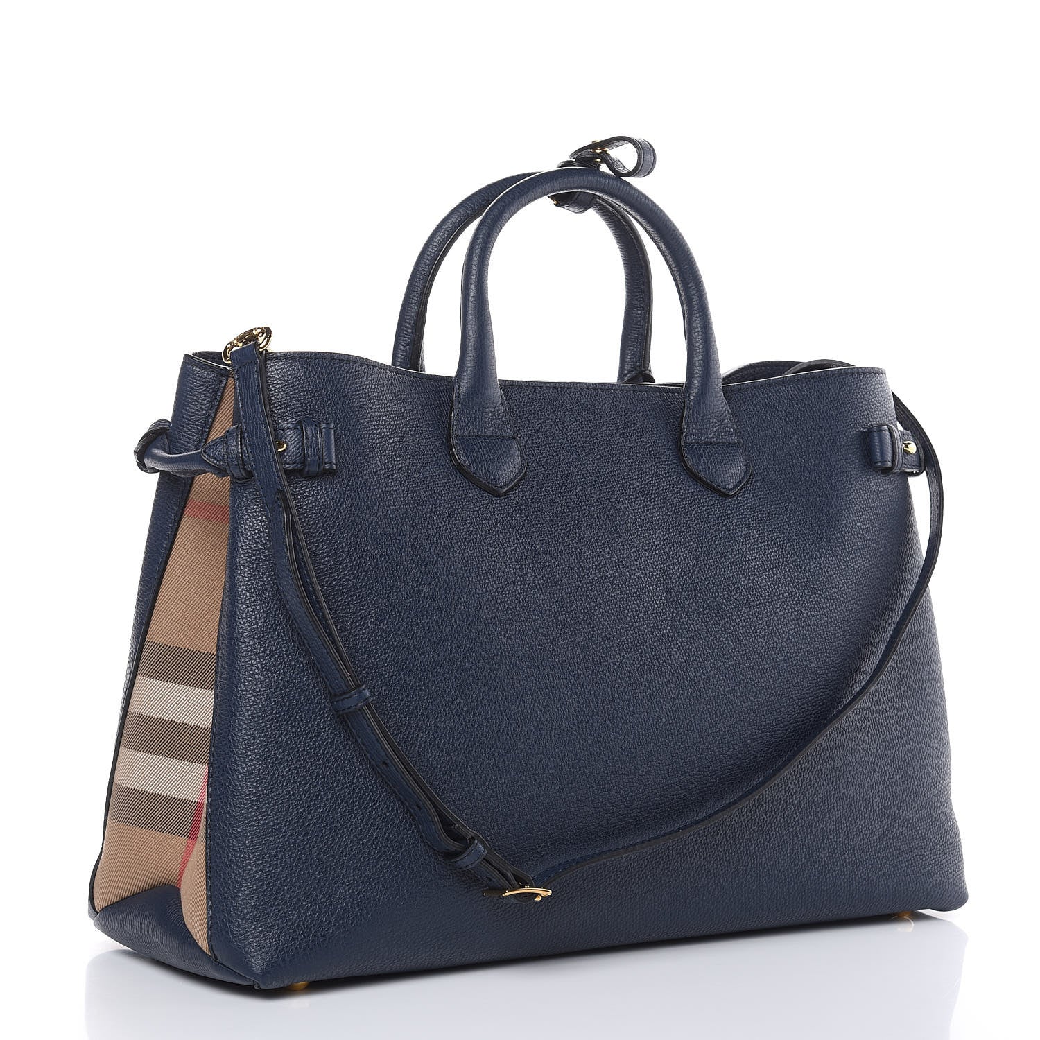 Burberry Grainy Calfskin House Check Large Banner Tote Ink Blue 3 of 12
