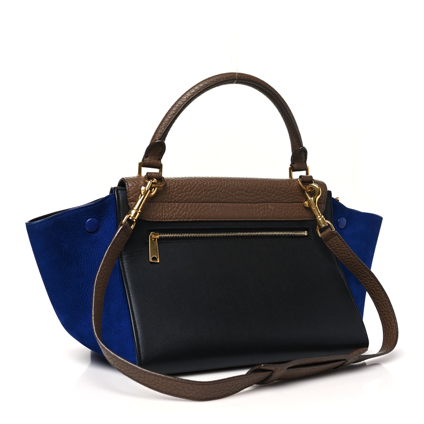 Pebbled Calfskin Suede Small Trapeze Tri-Color Cobalt