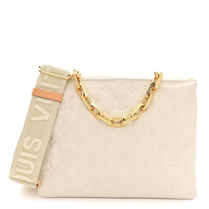 Louis Vuitton Lambskin Embossed Monogram Coussin PM Beige Cream 1 of 14