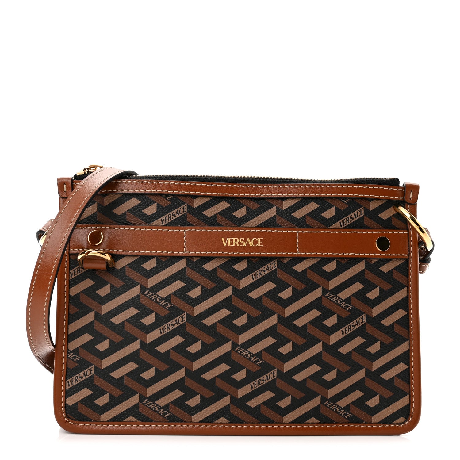 Versace Coated Canvas Medium La Greca Signature Pouch Black Caramel 1 of 9