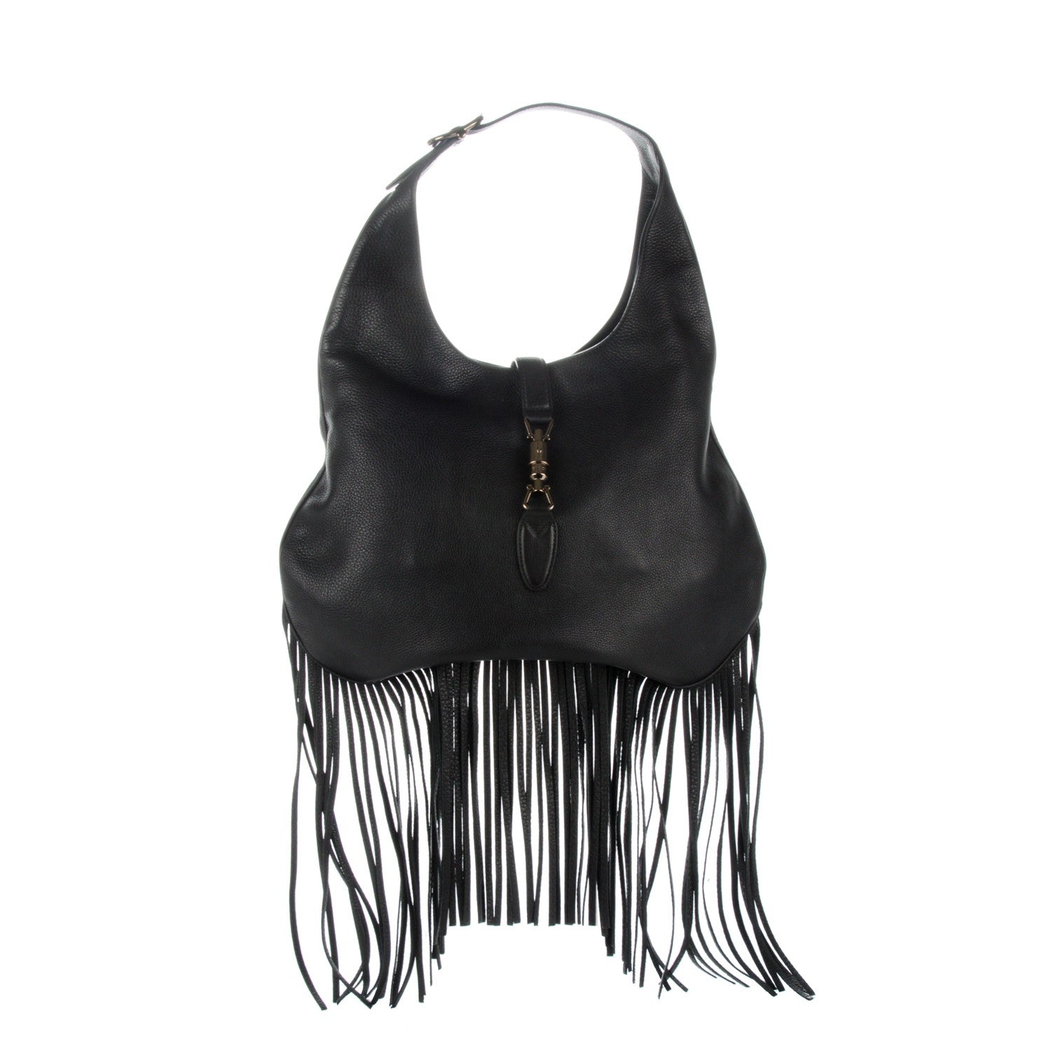 Gucci Grained Calfskin Large New Jackie Nouveau Fringe Hobo Black 1 of 7