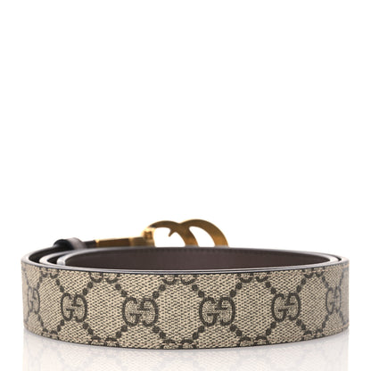 Gucci GG Supreme Monogram Plutone Calfskin Double G Reversible 30mm Belt 85 34 Beige Ebony New Acero 2 of 9