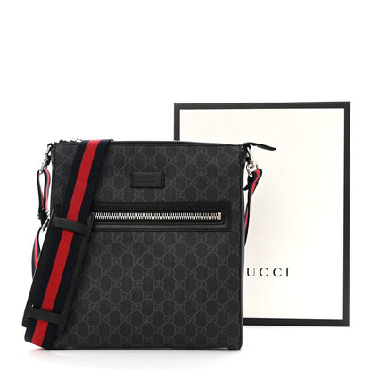 Gucci GG Supreme Monogram Appia Calfskin Web Flat Messenger Bag Black Grey 11 of 11