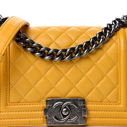 Chanel Lambskin Quilted Small Boy Flap Yellow 14 of 14