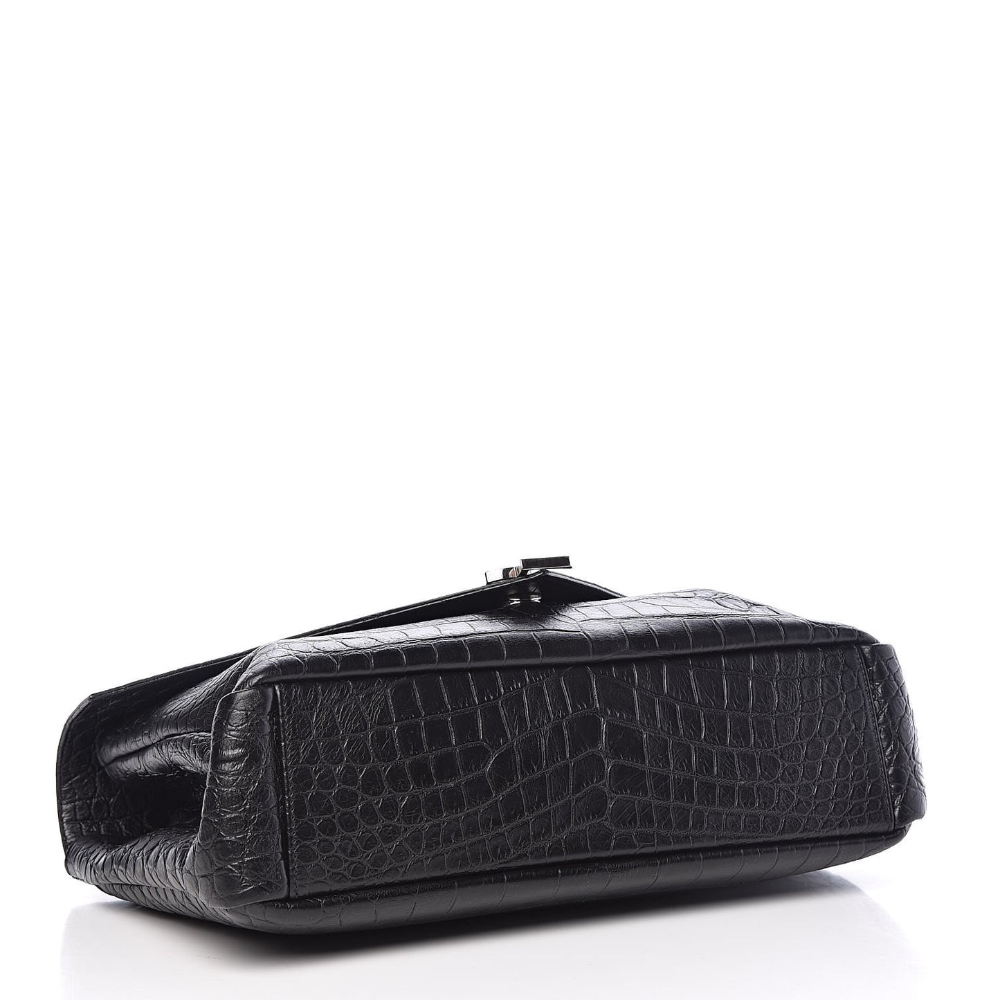 Calfskin Crocodile Embossed Monogram Large College Satchel Black
