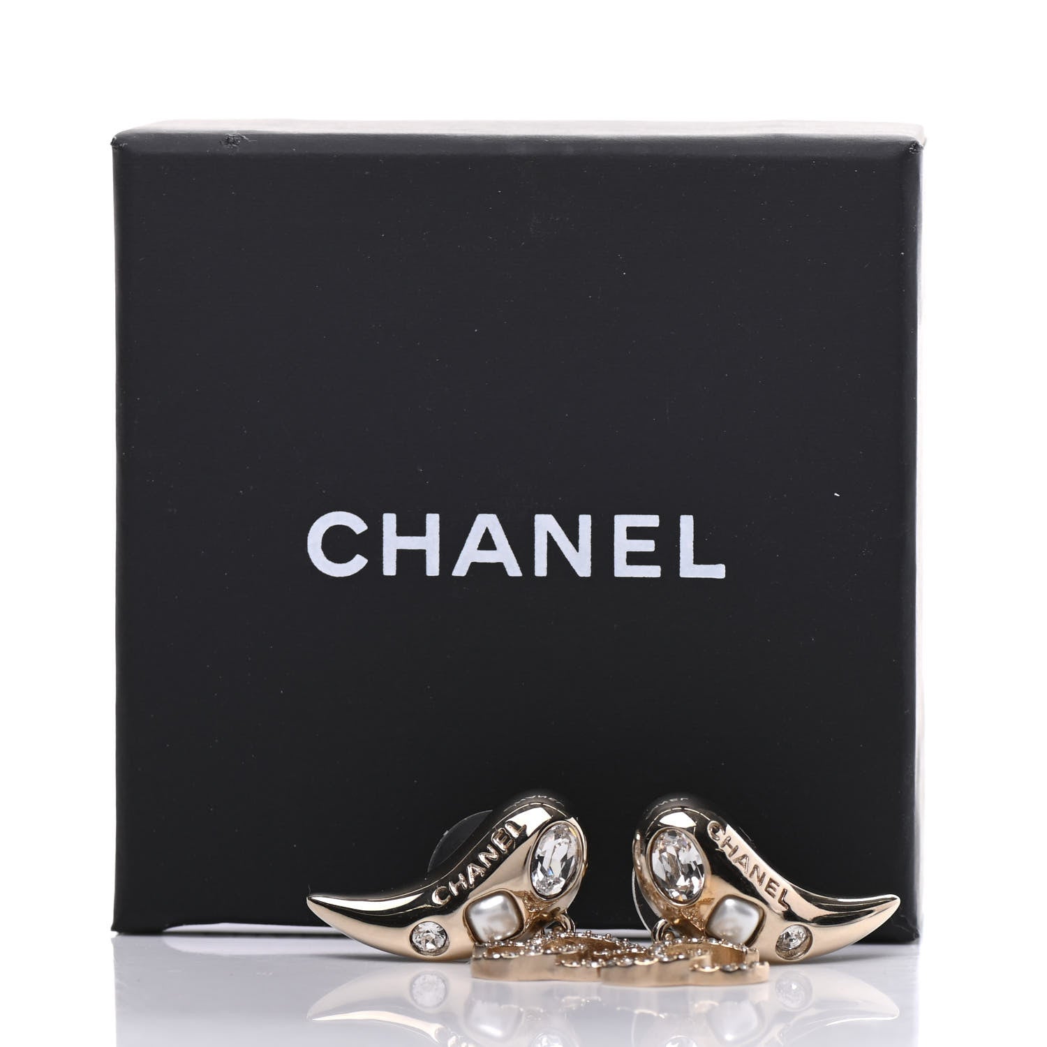 Chanel Crystal Pearl CC Drop Earrings Gold 5 of 5