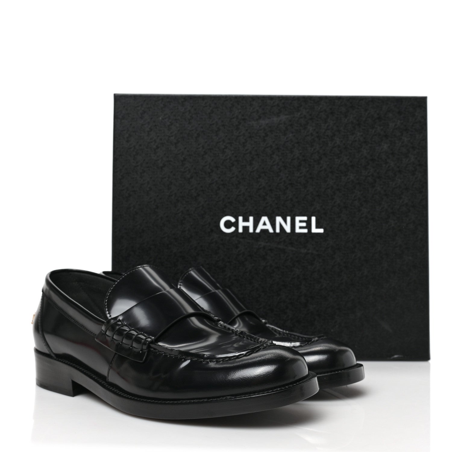 Chanel Shiny Calfskin Logo Loafers 38.5 Black 9 of 9