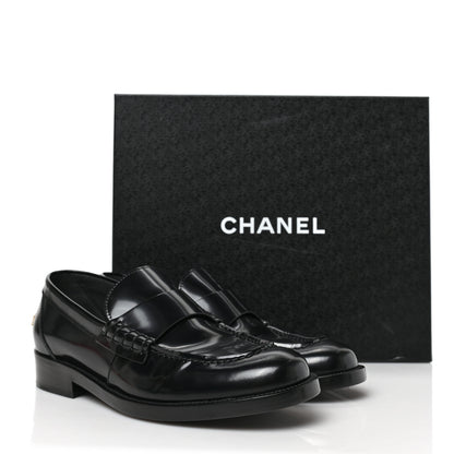 Chanel Shiny Calfskin Logo Loafers 38.5 Black 9 of 9