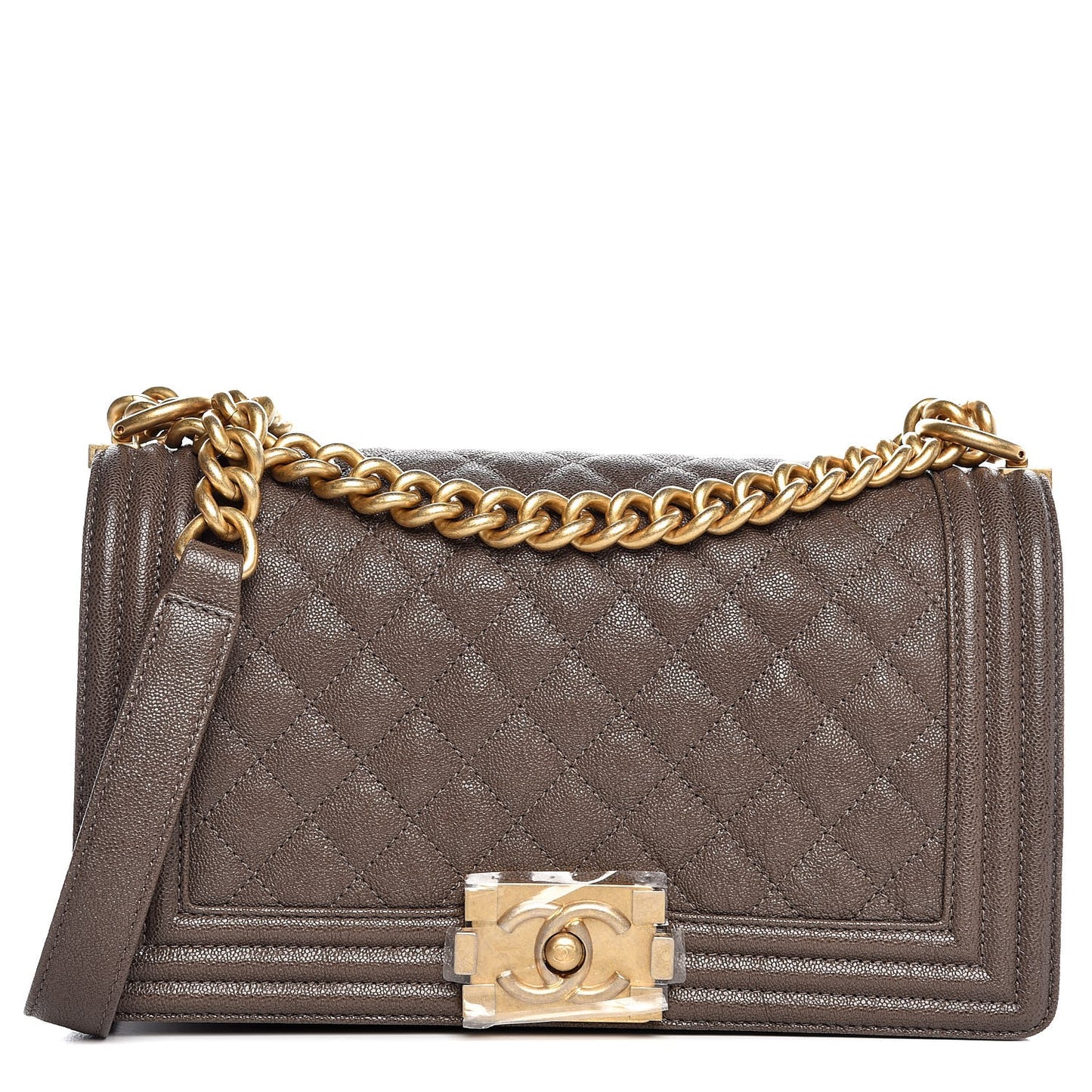 Caviar Quilted Medium Boy Flap Khaki