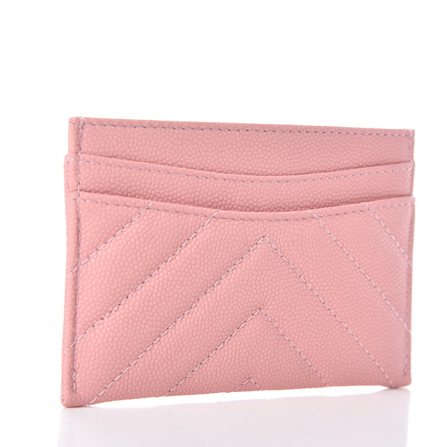 Caviar Chevron Quilted Card Holder Wallet Pink