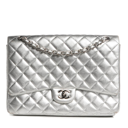 Chanel Metallic Lambskin Quilted Maxi Single Flap Silver 1 of 9