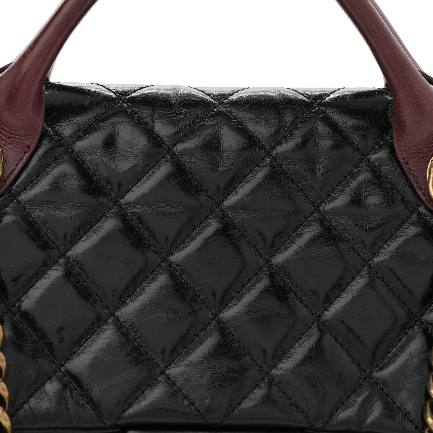 Chanel Glazed Calfskin Castle Rock Large Flap Black Burgundy 8 of 11