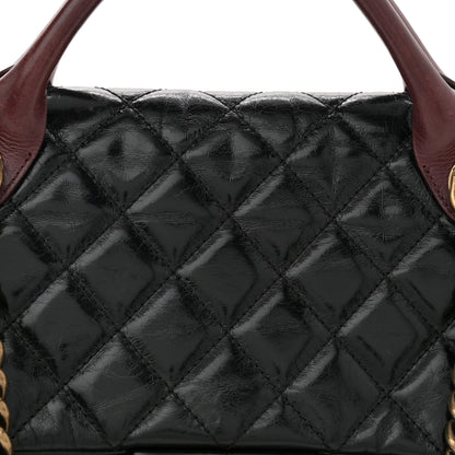 Chanel Glazed Calfskin Castle Rock Large Flap Black Burgundy 8 of 11