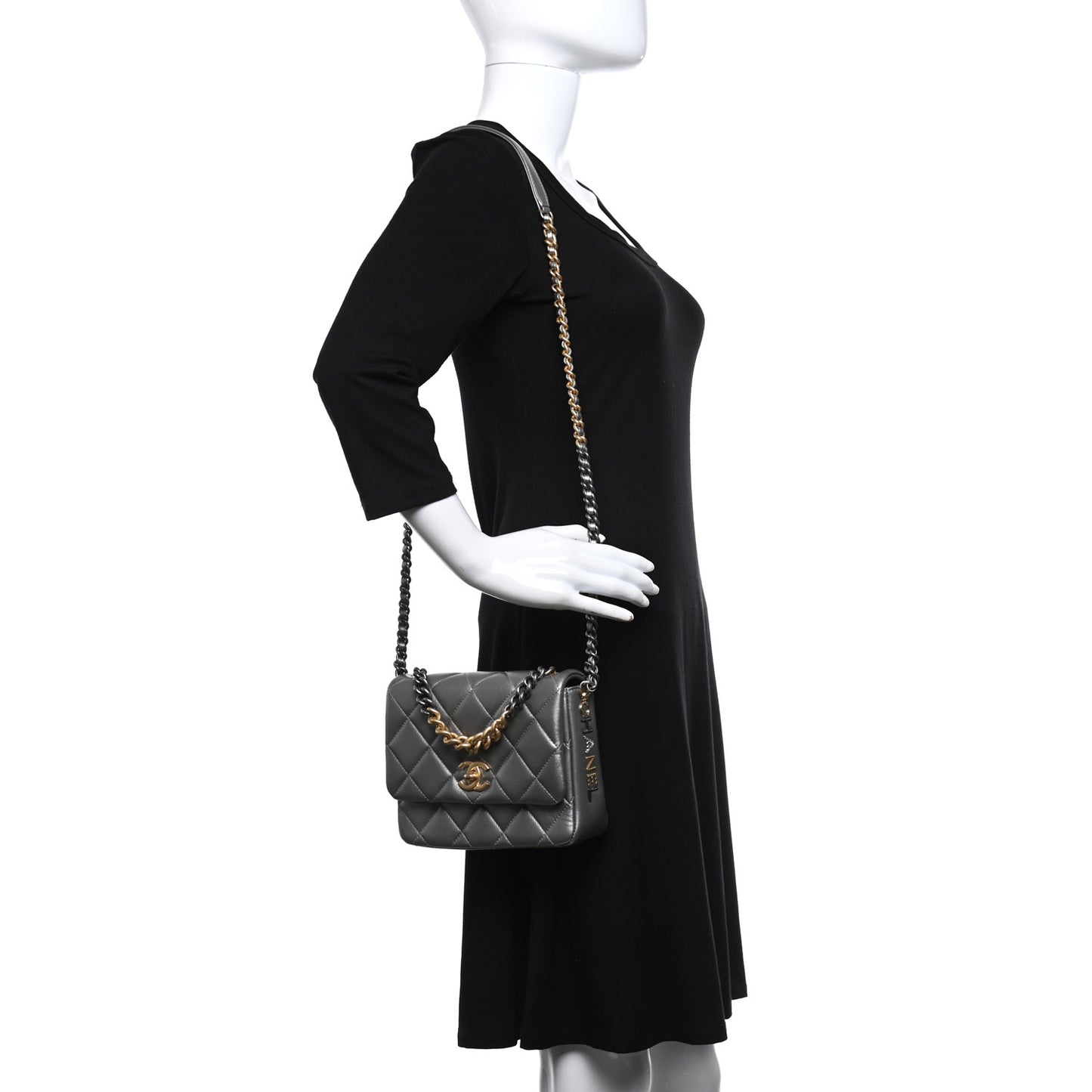 Metallic Lambskin Quilted Small Side Note Flap Grey