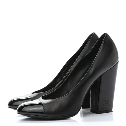 Chanel Lambskin Patent Cap Toe Escarpins CC Pumps 41 Black 3 of 10