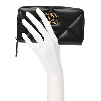 Chanel Shiny Goatskin Quilted Chanel 19 Long Zipped Around Wallet Black 2 of 9