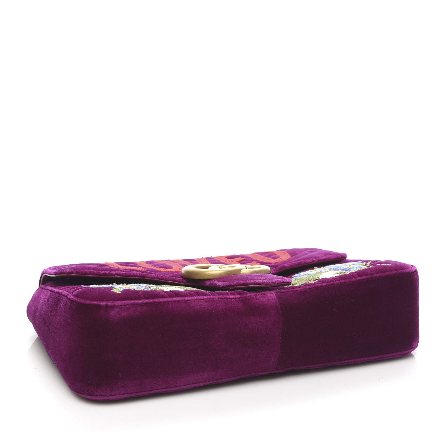 Velvet Matelasse Loved Embroidered Medium GG Marmont Shoulder Bag Fuchsia Violet Cyclamen
