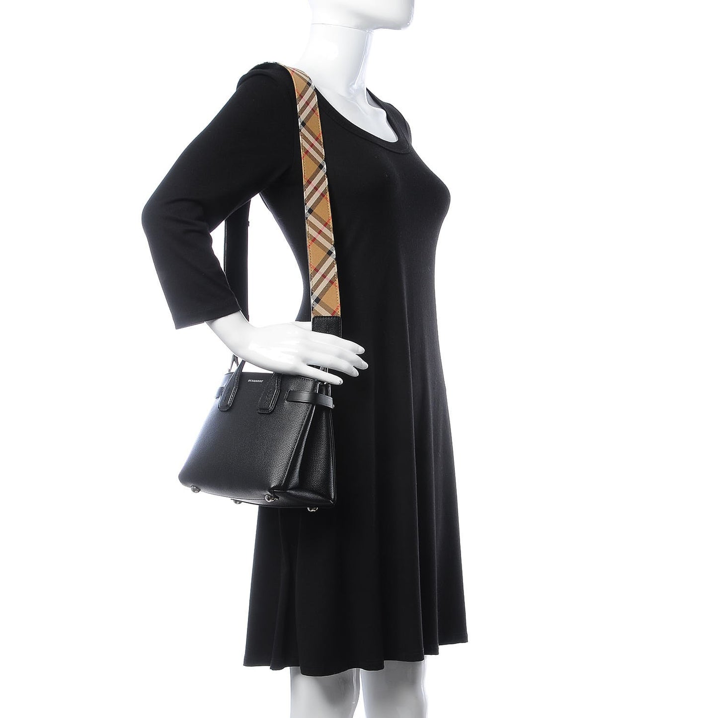 Grainy Calfskin House Check Baby Banner Tote Black