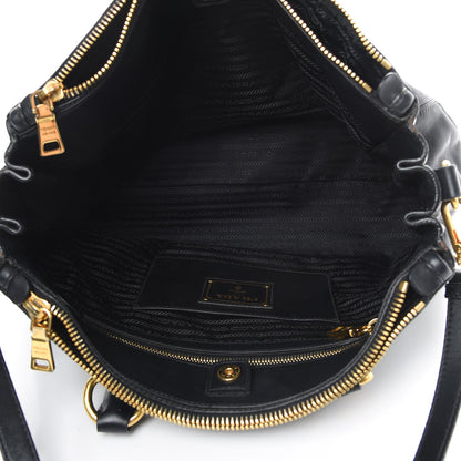 Prada Soft Calfskin Double Zip Shoulder Bag Black 6 of 19