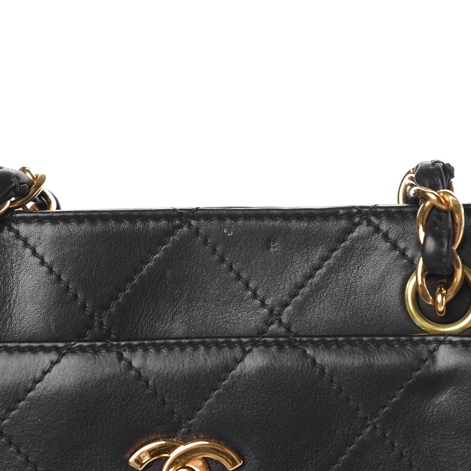 Chanel Lambskin Stitched CC Tote Black 16 of 18