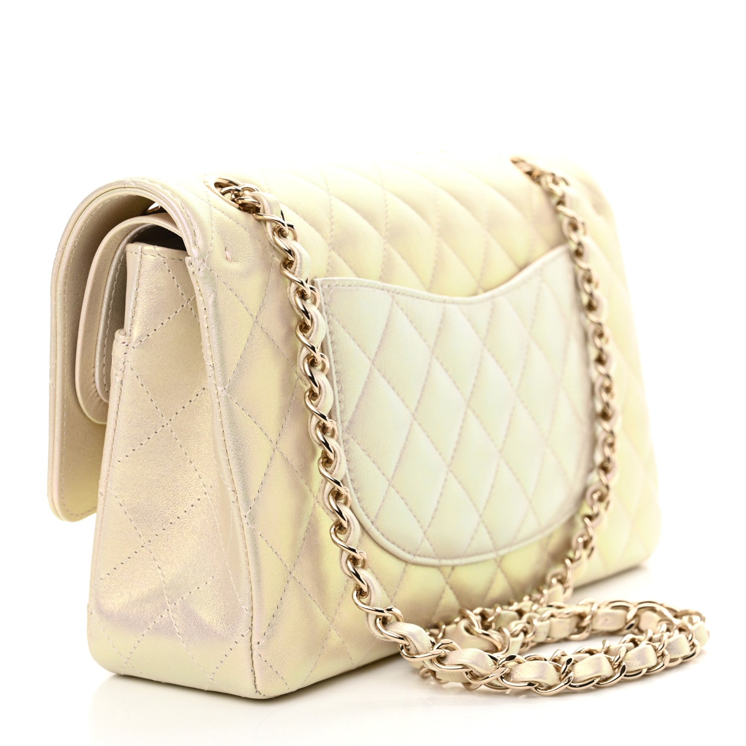 Chanel Iridescent Lambskin Quilted Medium Double Flap Ivory 4 of 12