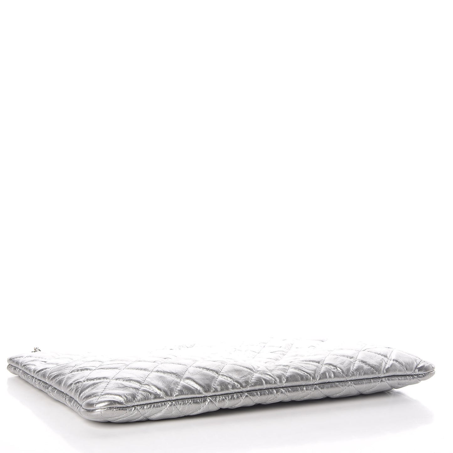 Metallic Calfskin Quilted Large Cosmo Cosmetic Case Silver
