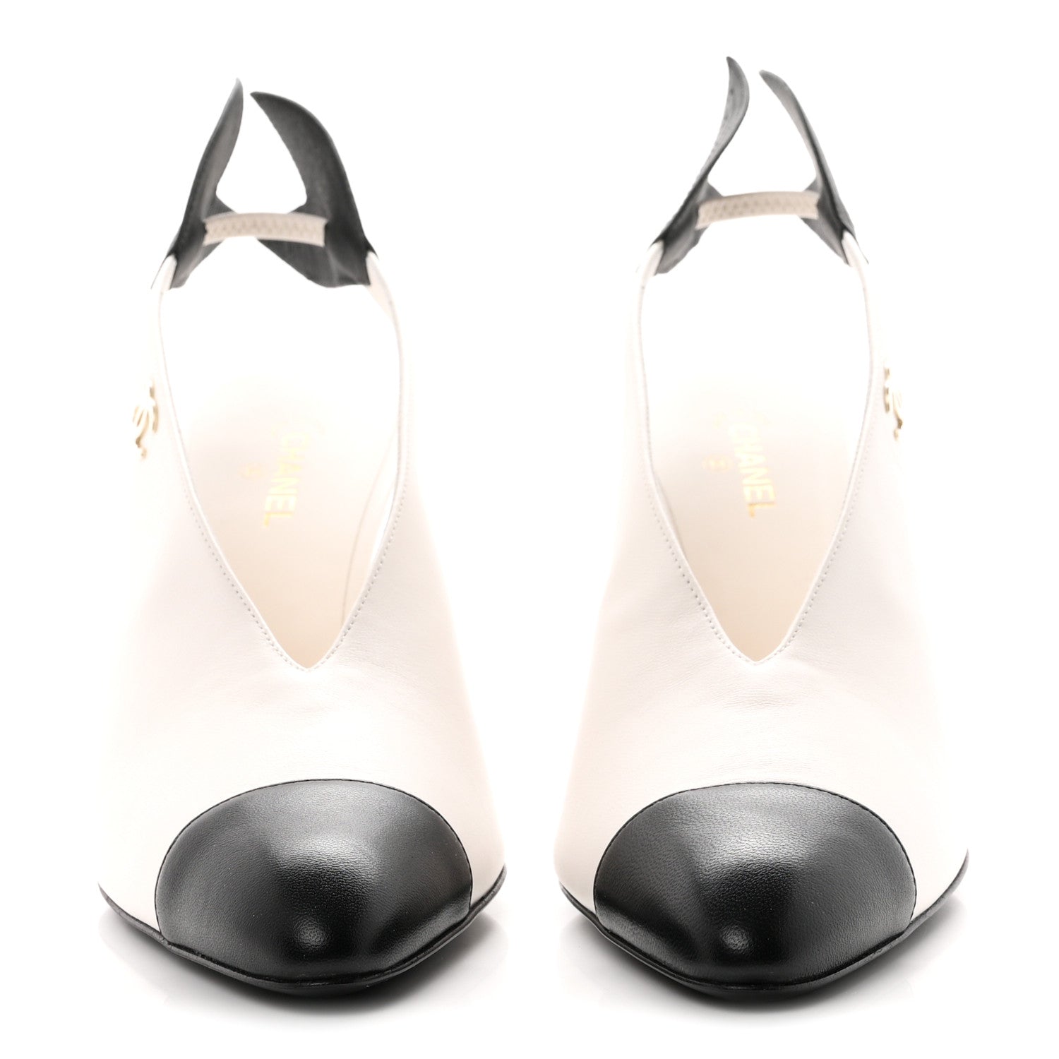 Chanel Lambskin Slingback Pumps 40 White Black 3 of 9