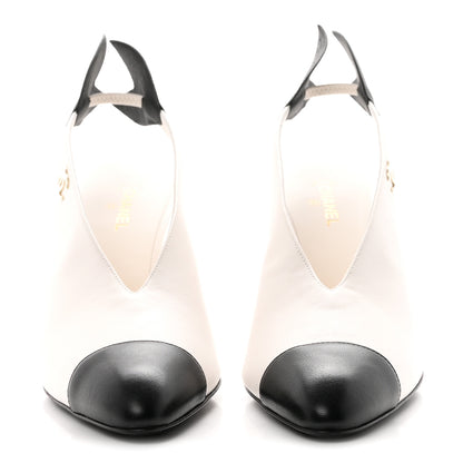 Chanel Lambskin Slingback Pumps 40 White Black 3 of 9
