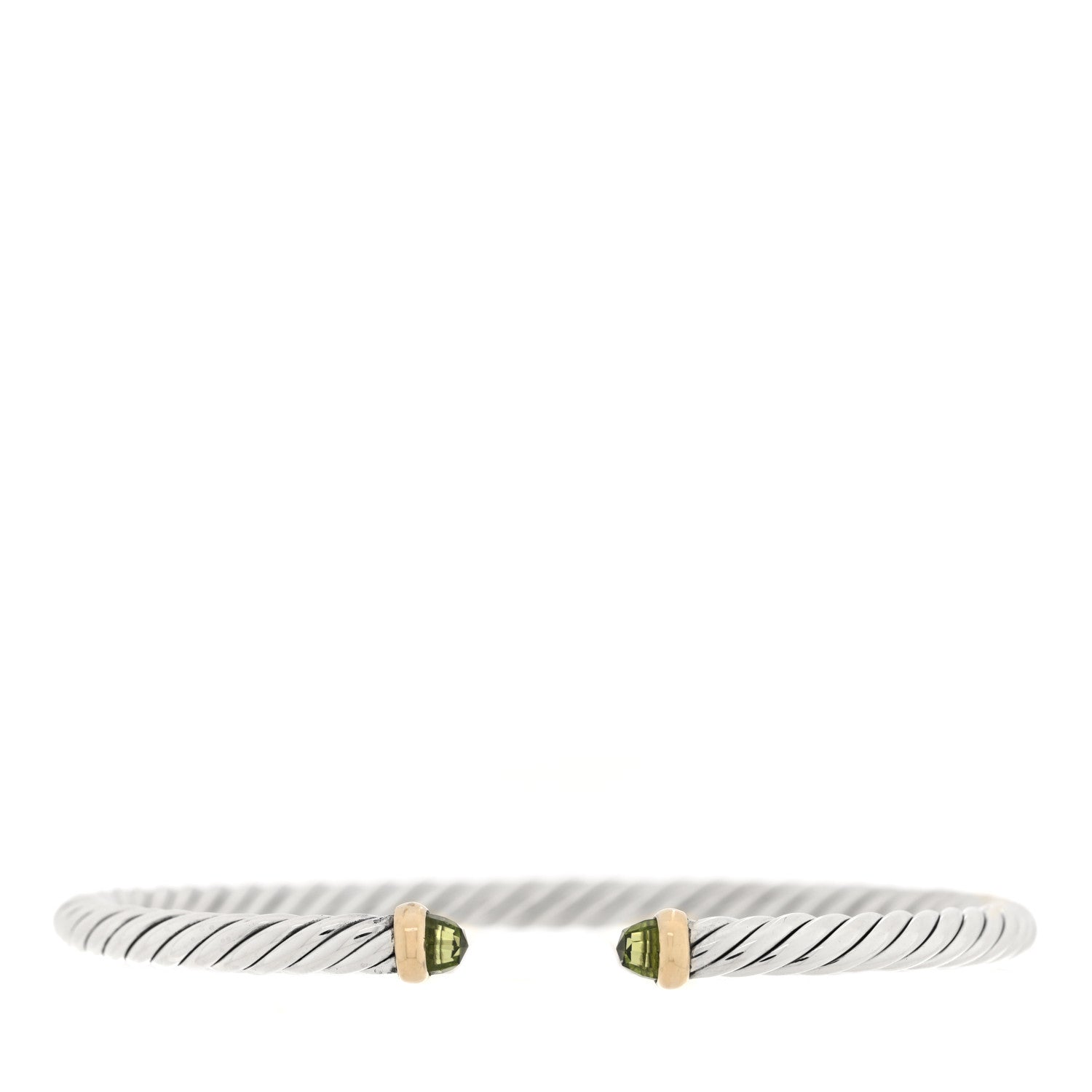 David Yurman Sterling Silver 14K Yellow Gold Peridot 4mm Cable Flex Bracelet 1 of 3