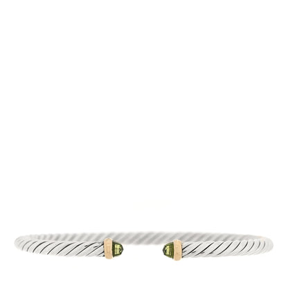 David Yurman Sterling Silver 14K Yellow Gold Peridot 4mm Cable Flex Bracelet 1 of 3