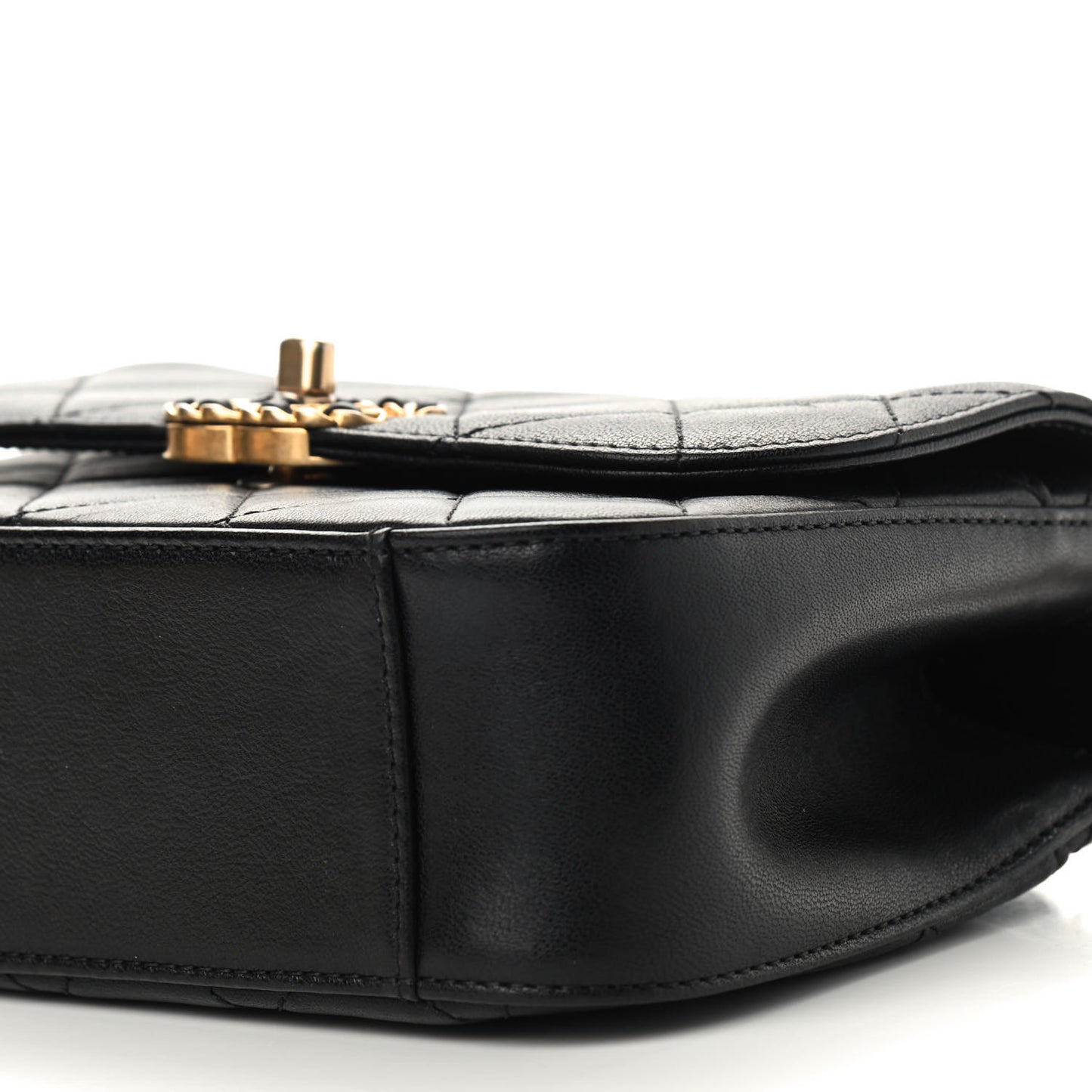 Lambskin Quilted Small Chain Infinity Top Handle Flap Black