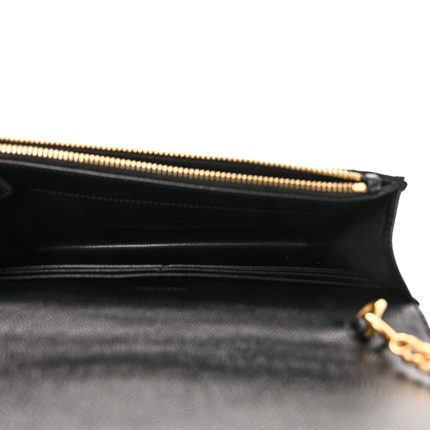Grain De Poudre Matelasse Chevron Monogram Envelope Chain Wallet Black