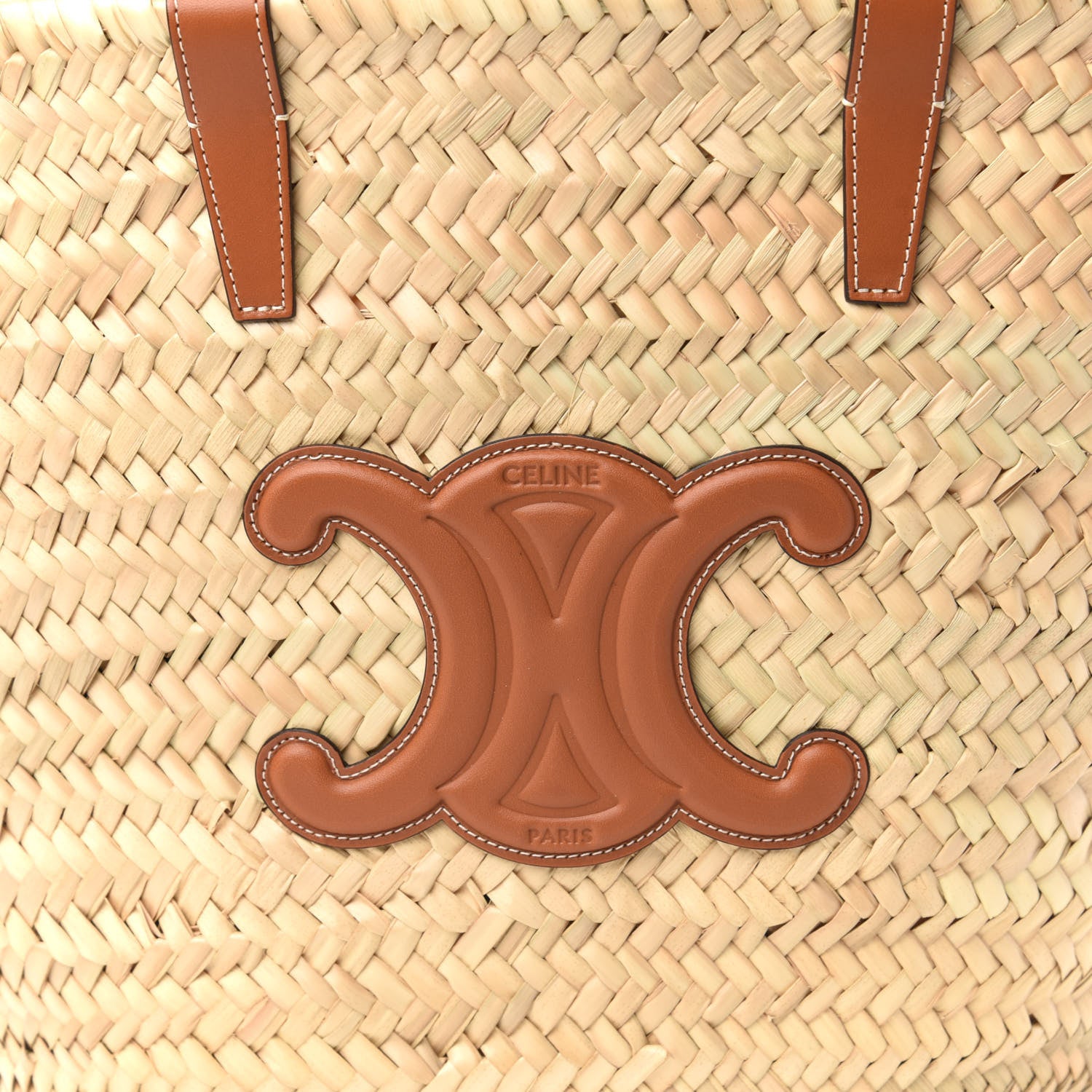 Celine Raffia Calfskin Triomphe Medium Panier Tan 9 of 9