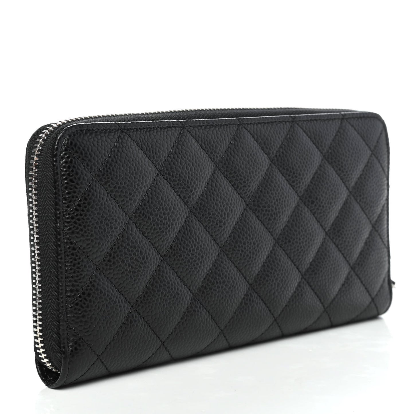 Caviar Quilted Large Gusset Zip Around Wallet Black