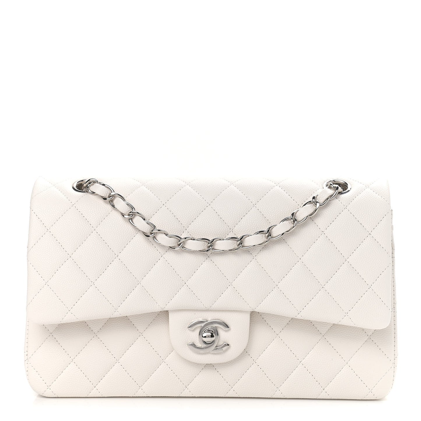 Caviar Quilted Medium Double Flap White