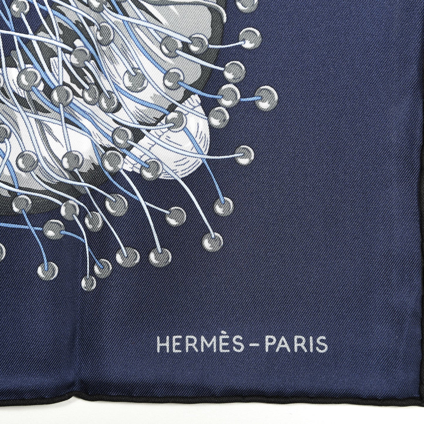 Silk Bracelets de Lumiere Scarf 90 Marine Bleu Dur Gris