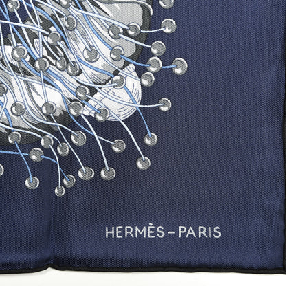 Hermes Silk Bracelets de Lumiere Scarf 90 Marine Bleu Dur Gris 3 of 4