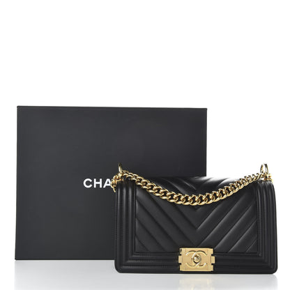 Chanel Calfskin Chevron Quilted Medium Boy Flap Black 11 of 11