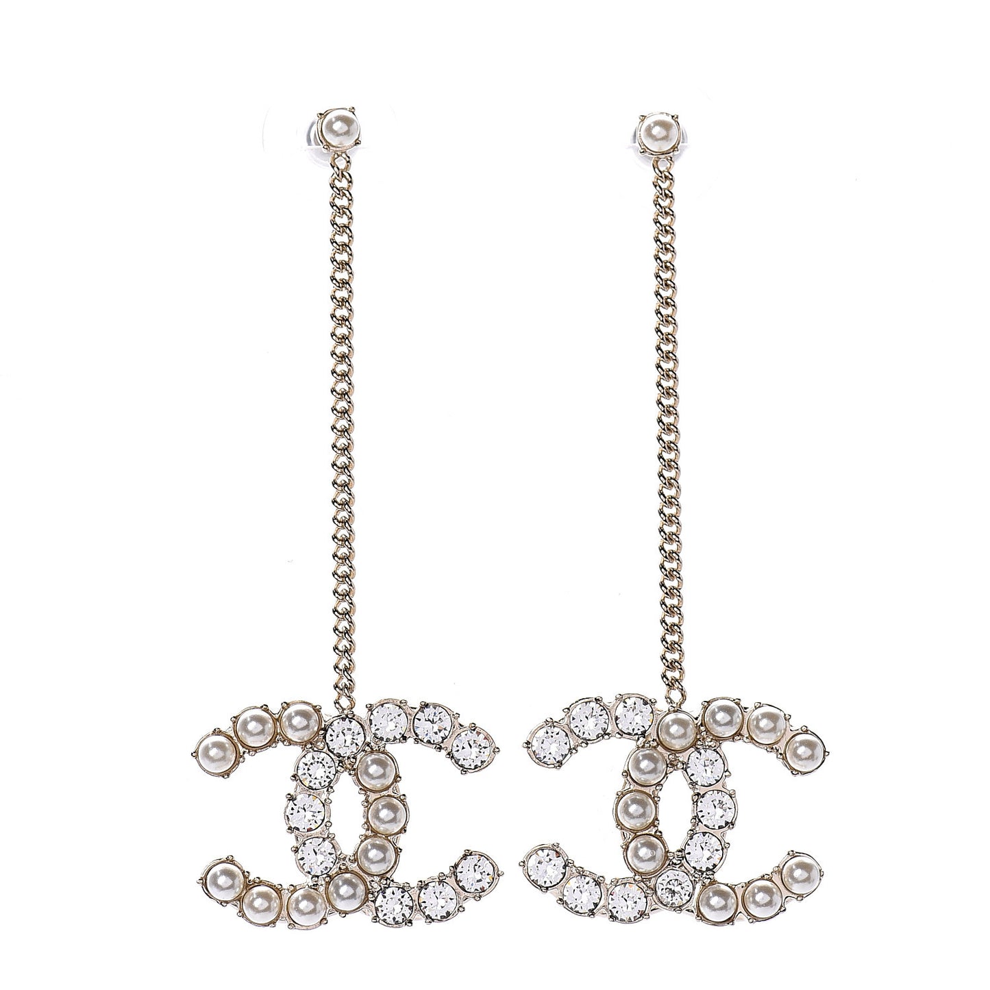 Crystal Pearl CC Drop Earrings Gold