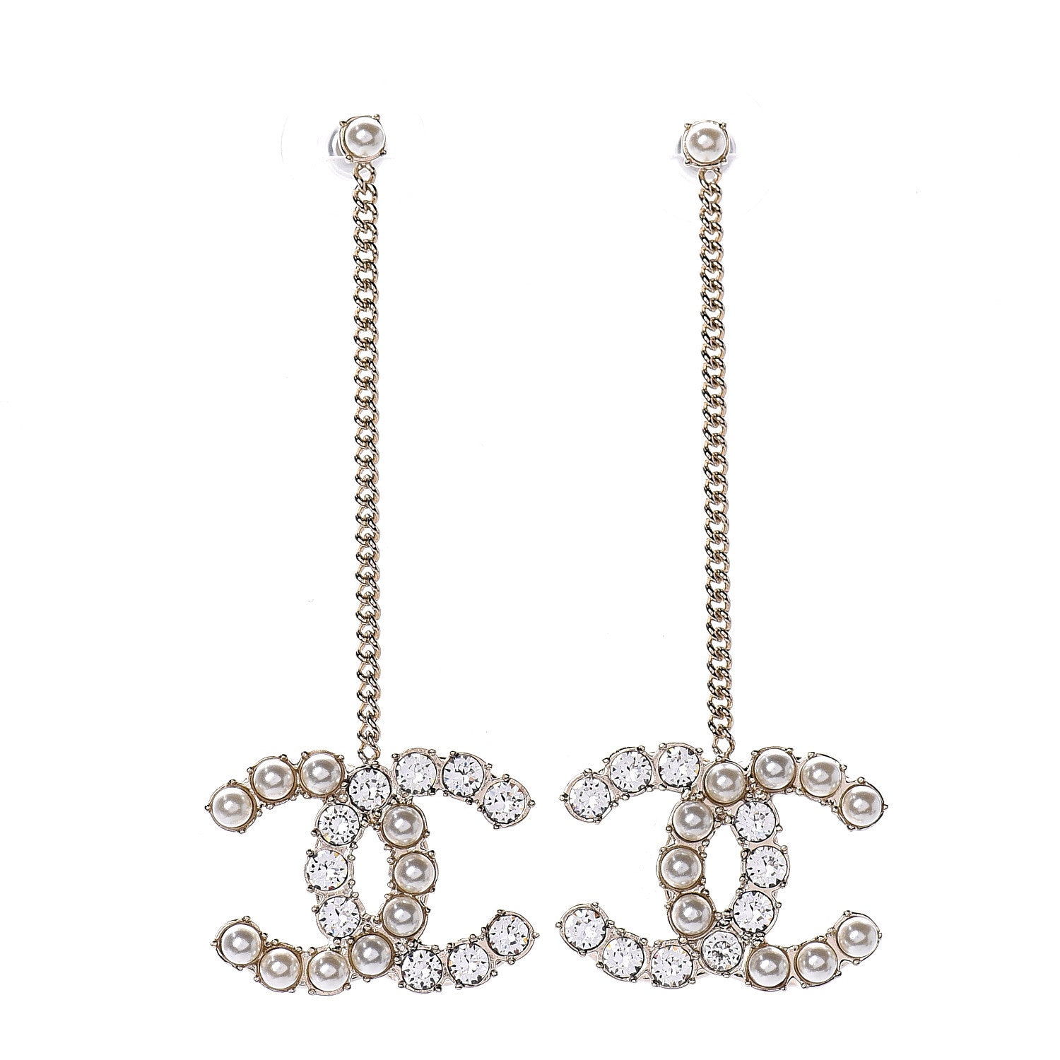 Chanel Crystal Pearl CC Drop Earrings Gold 1 of 4