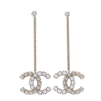 Chanel Crystal Pearl CC Drop Earrings Gold 1 of 4
